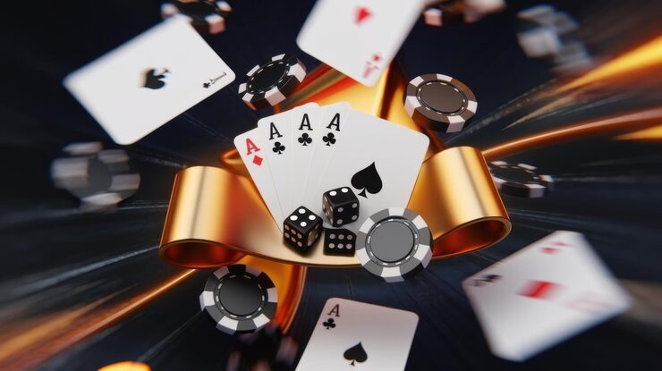 1win bet Caribbean Stud Poker live dealer managing table with multiple player seats